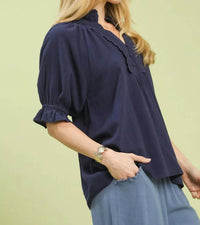 Umgee - Scalloped Ruffle Neck Top