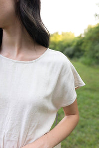 Elle Grey Short Sleeve Drawstring Waist Linen Jumpsuit in vanilla dreams - women's pants - alternate view
