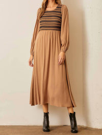 Polagram - Floral Stripe Detail Sweater Dress