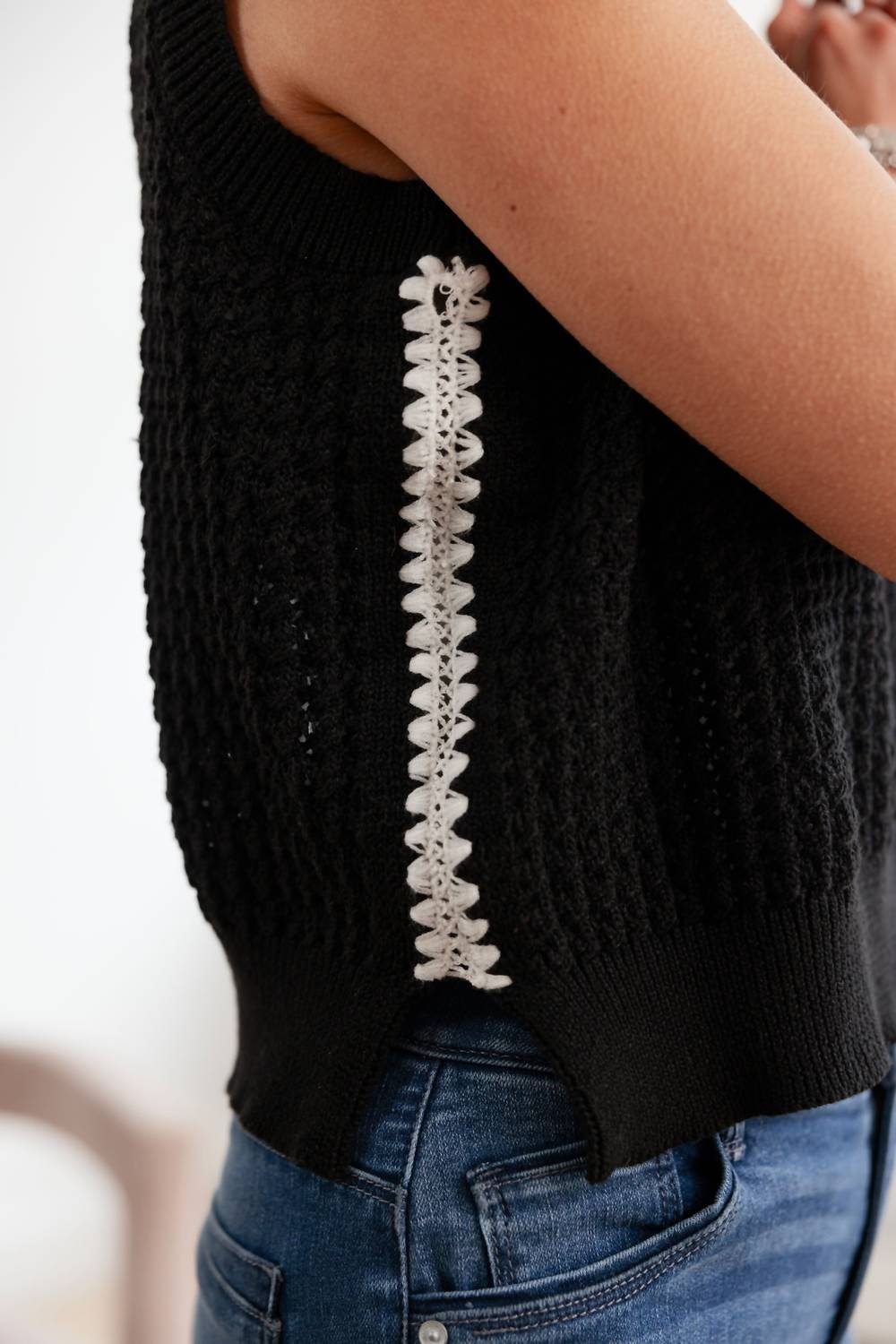 Mac & Me - Boarder Crochet Sleeveless Sweater