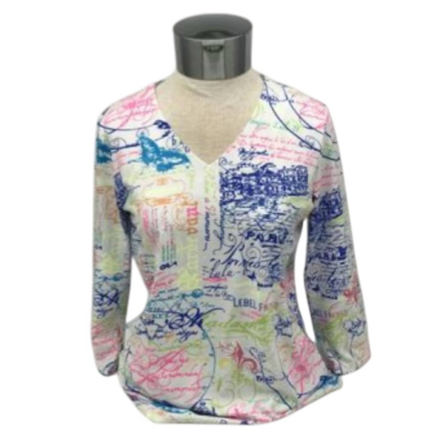 Lulu-B - Women's 3/4 Sleeve V-neck Top