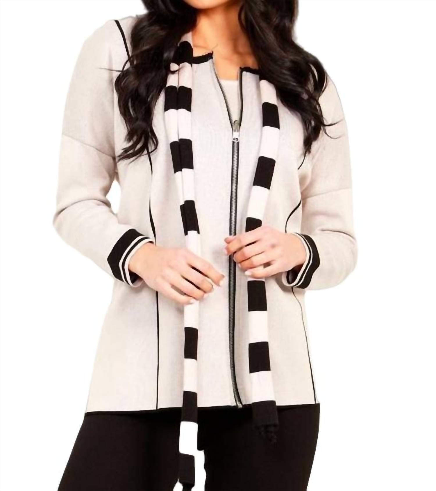 Reversible Zip Poncho with Stripe Scarf