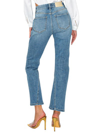 Artemis Vintage Tummy Control High Rise Straight Jeans in medium stone wash - women's jeans - detail view