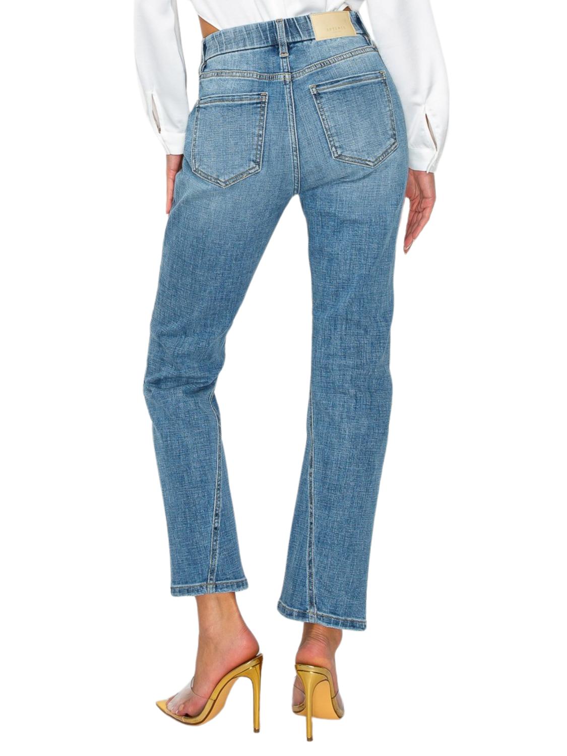 Artemis Vintage Tummy Control High Rise Straight Jeans in medium stone wash - women's jeans - detail view