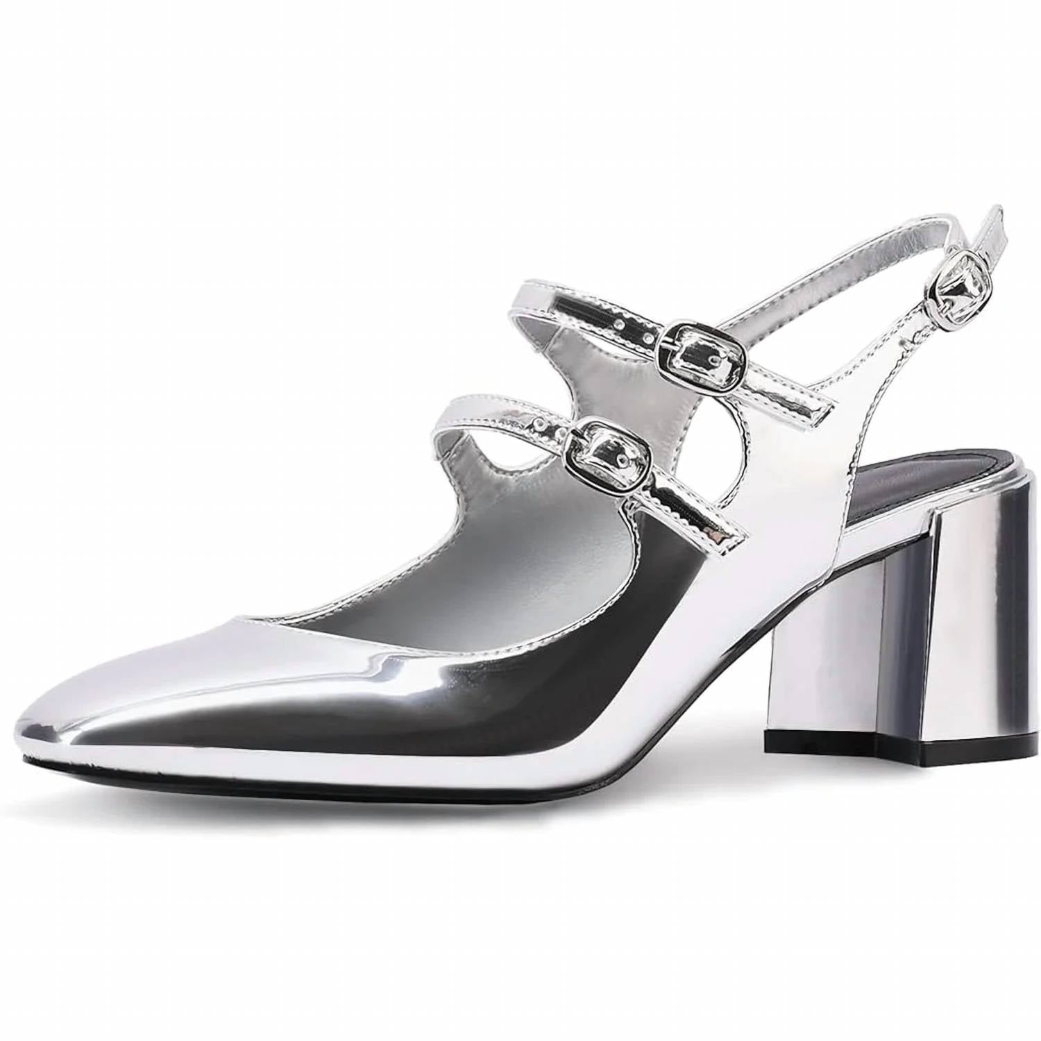Adrizzlein - Women's Mary Jane Buckle Block Heels