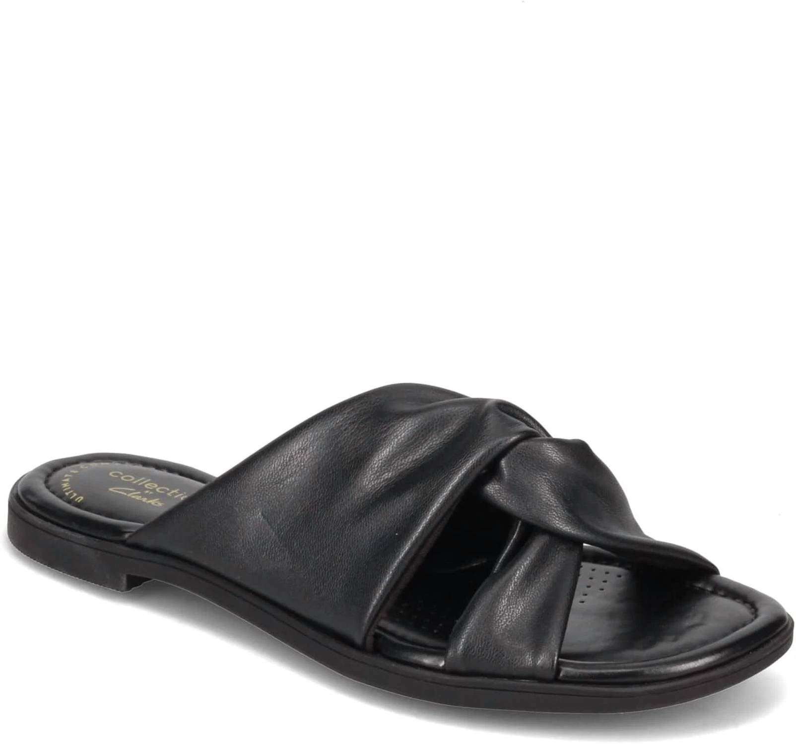 Clarks Women's Reyna Twist Flat Sandal in black synthetic - women's sandal