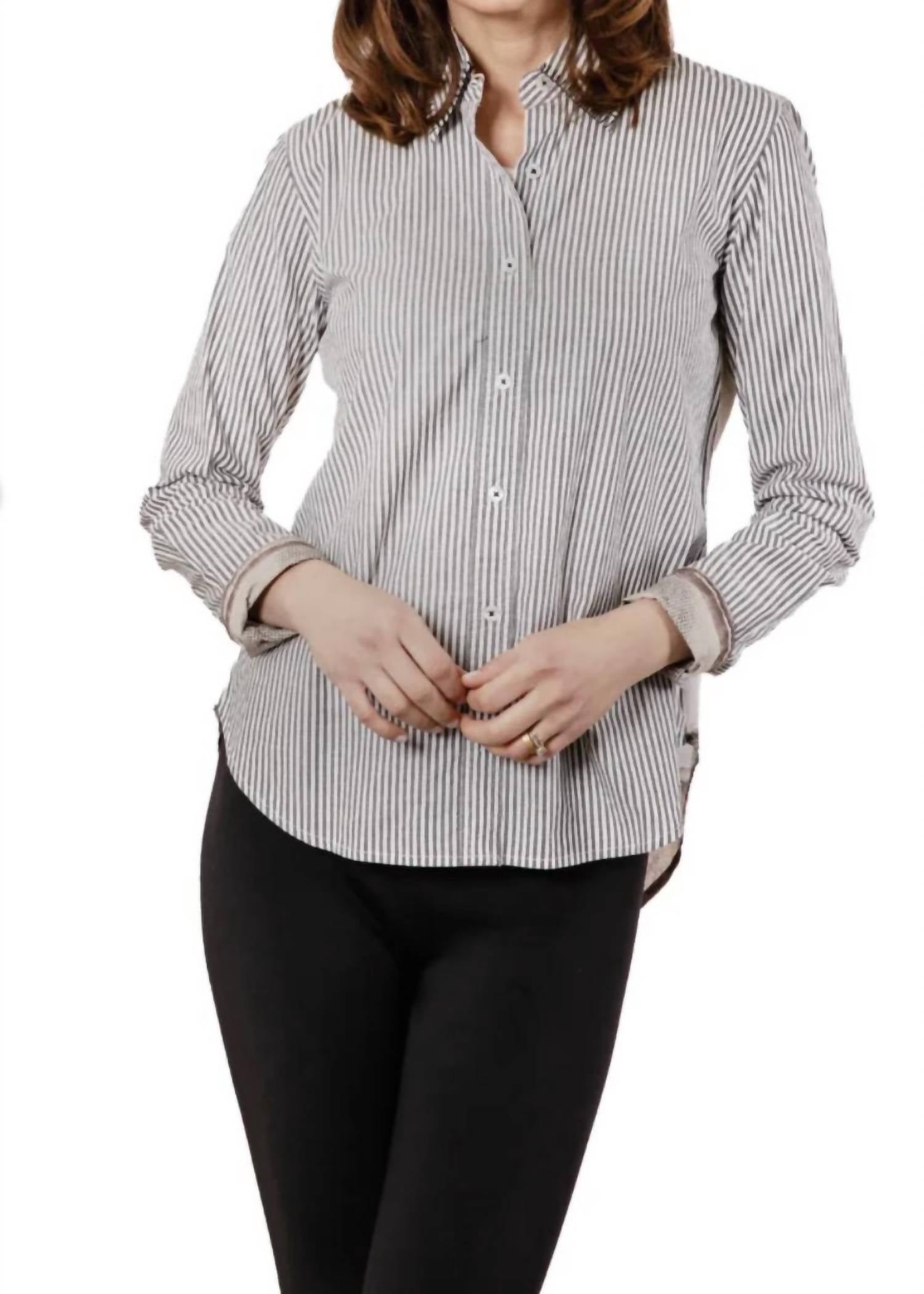Dizzy-Lizzie Chesapeake Stripe Shoppers Window Top in black stripe - women's blouse