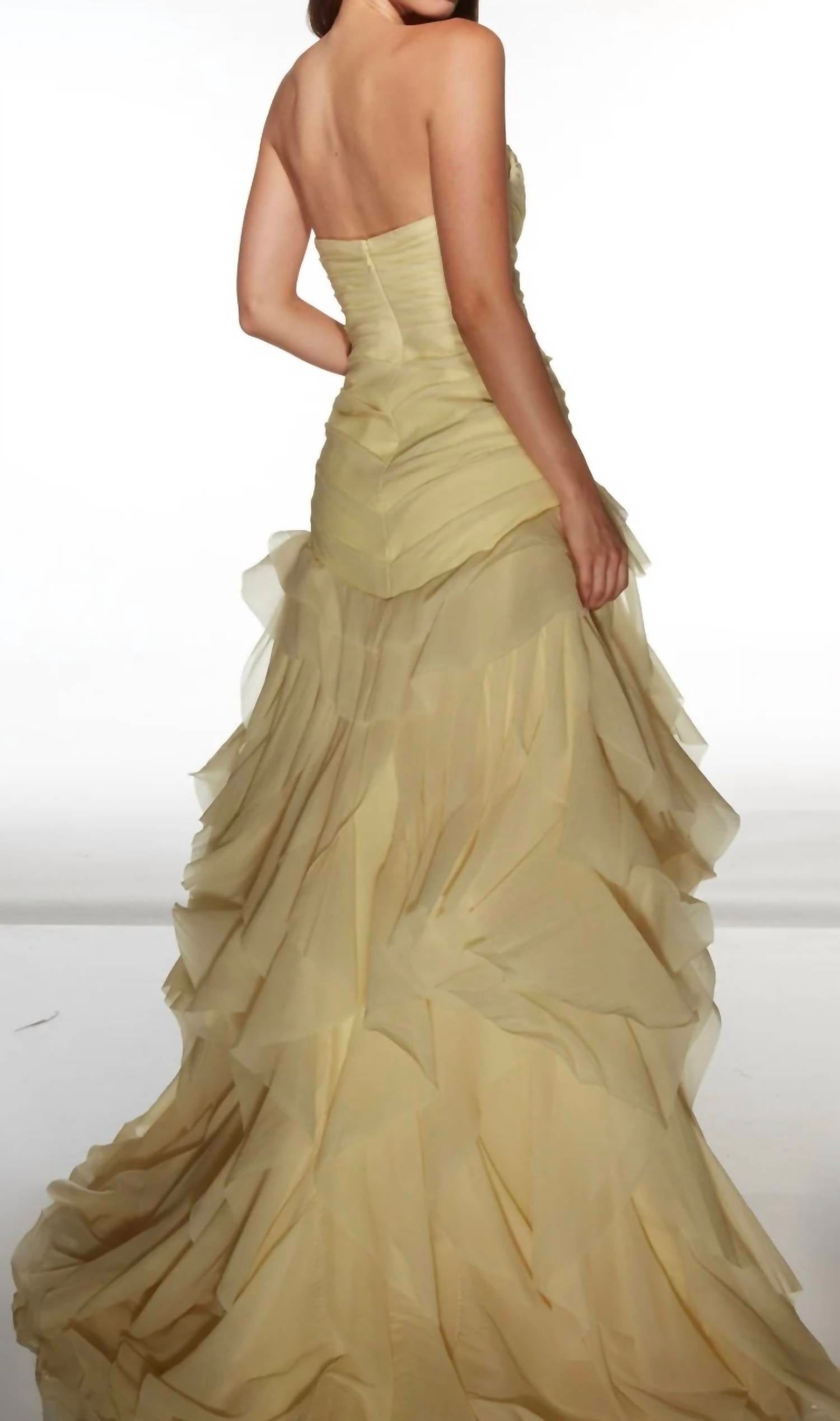 ALYCE PARIS Strapless ruffle gown in yellow - women's dress - detail view