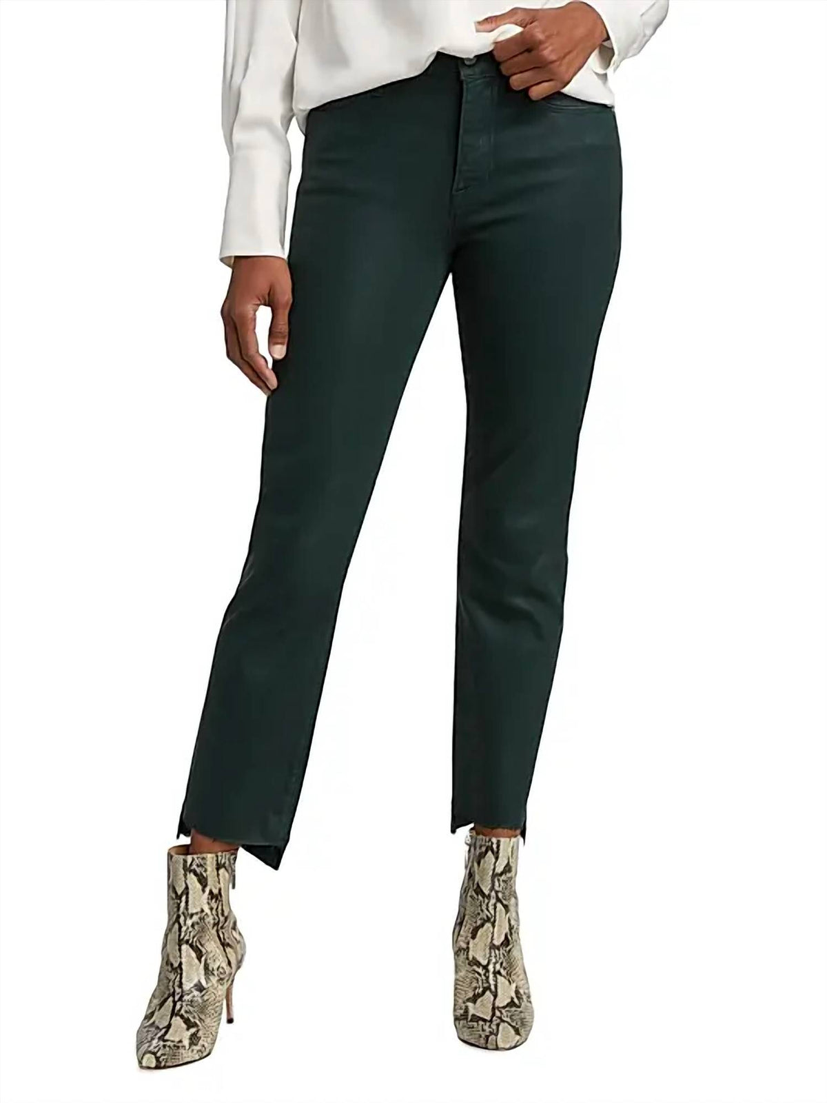 Frame - Le High Straight Raw Stagger Coated Jeans
