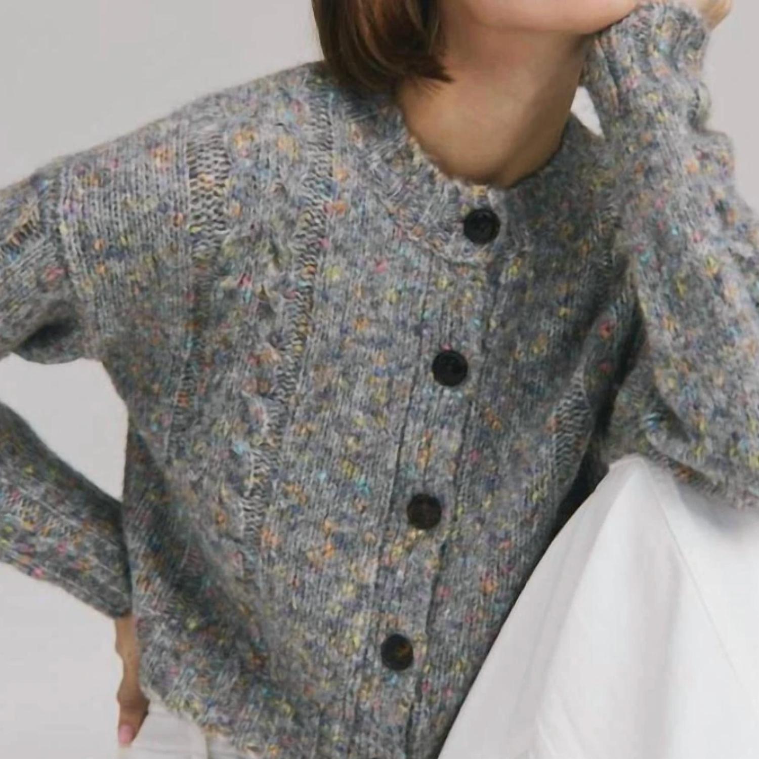 Autumn Cashmere Cable Boxy Cardigan in confetti grey - women's cardigan - detail view