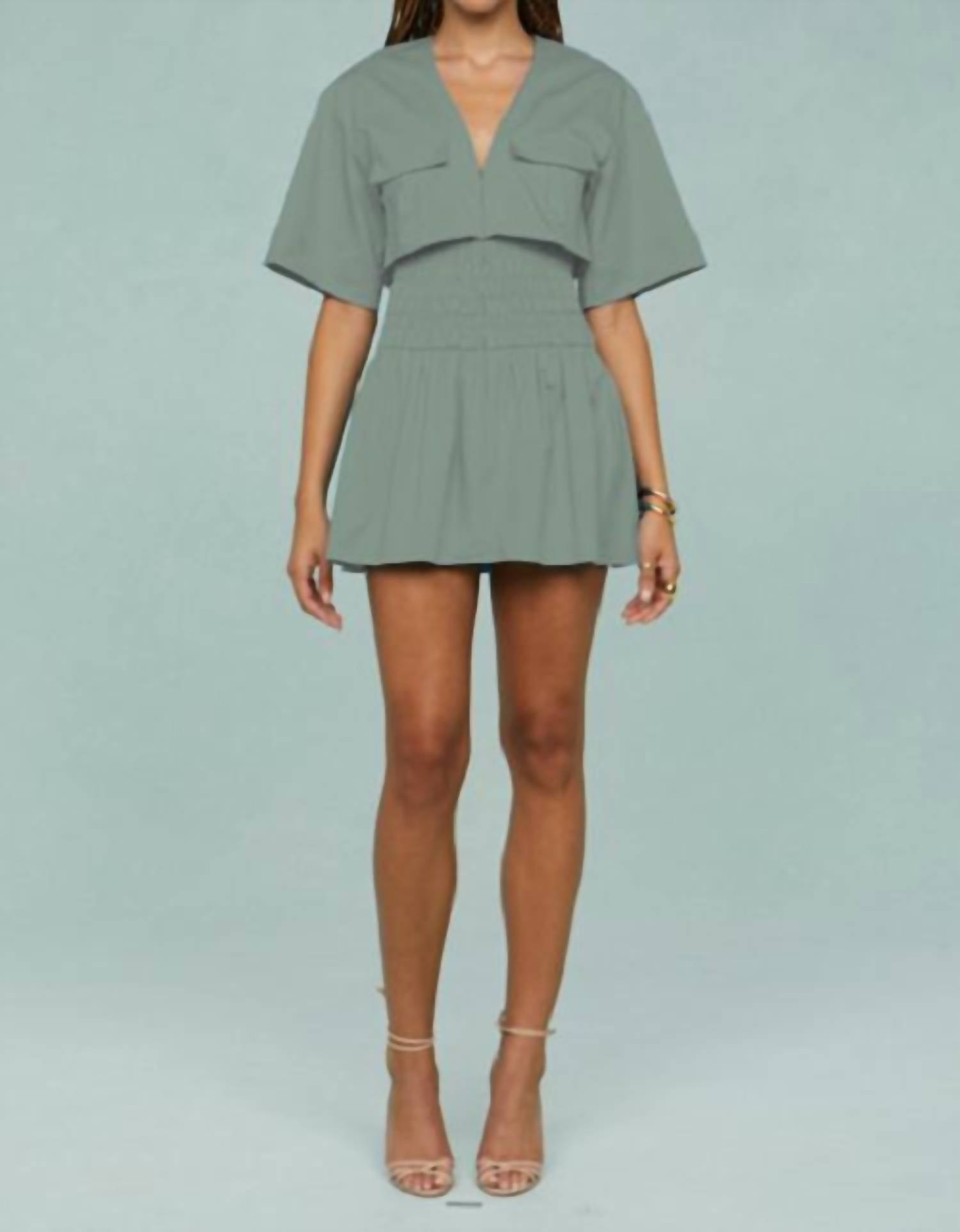 AMUR Genny Smocked Mini Dress in tree moss - women's dress