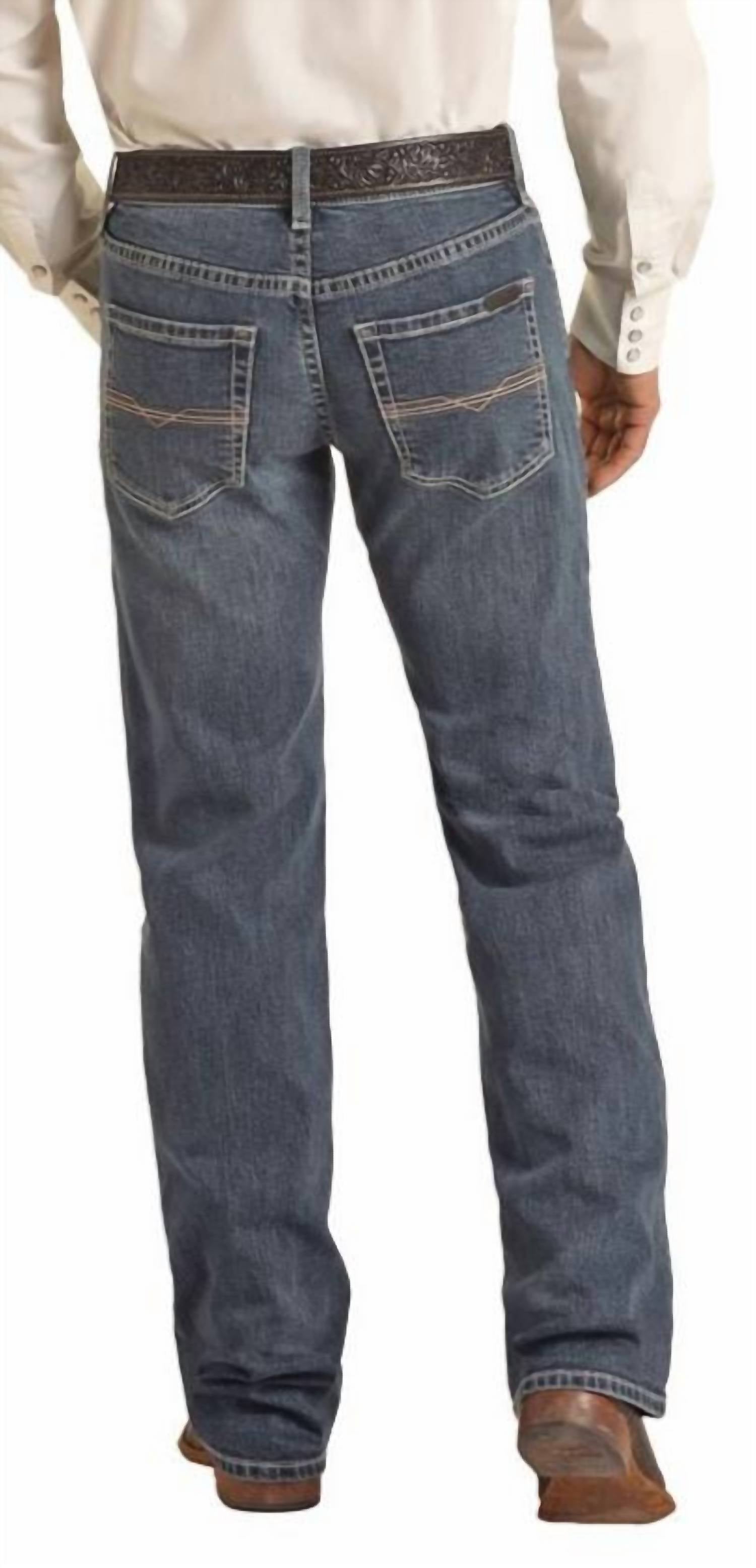 Rock & Roll Denim Men's Pistol Vintage '46 Regular Fit Stackable Bootcut Jeans in medium wash - men's jeans - detail view
