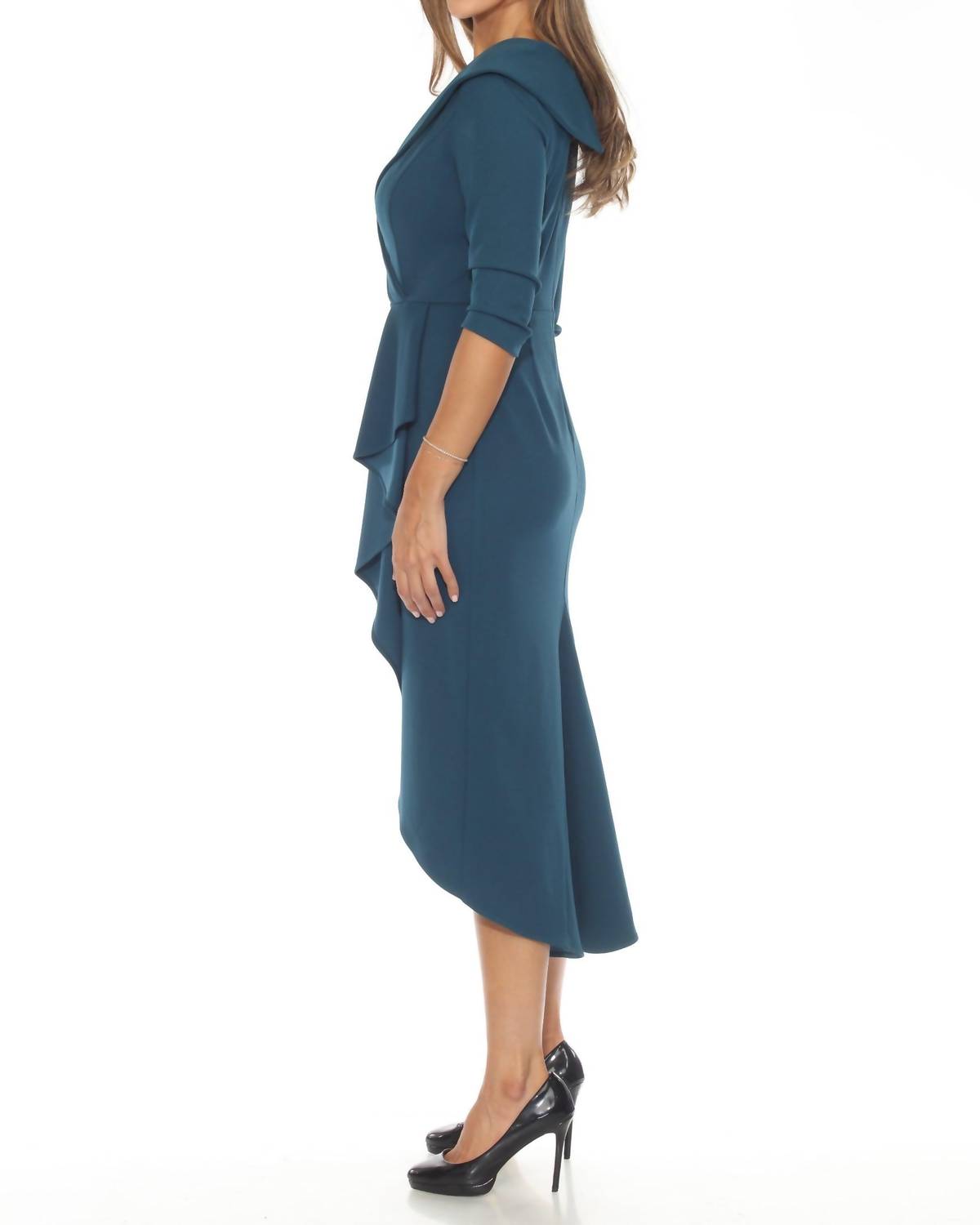 Joseph Ribkoff - 3/4 Sleeve Ruffled High-low Midi Dress