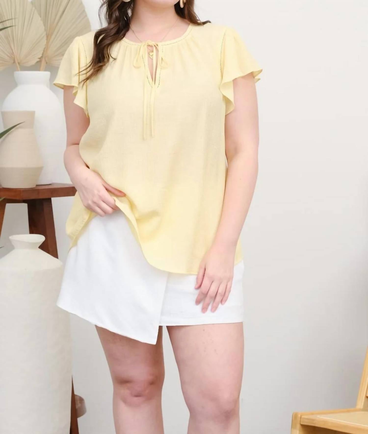 Mine - Ladder Lace Trim Ruffle Sleeve Top
