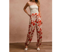 BiBi Woven Printed Balloon Pants With Drawstring in rust - women's pants - view 4