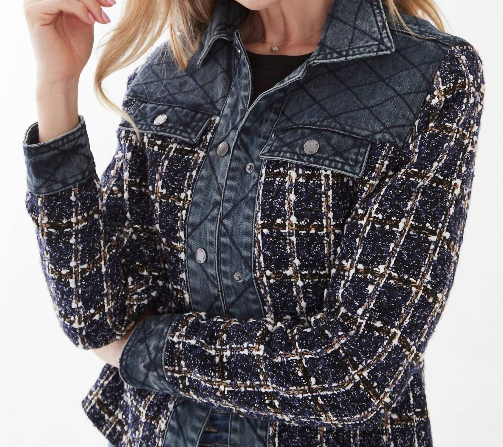 FDJ Mixed Media Jacket in isla indigo - women's jacket - detail view