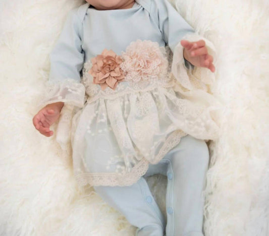 Haute Baby - Flower And Lace One Piece Skirt With Footie