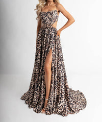Rachel Allan Cheetah Satin Dress in animal print - women's dress
