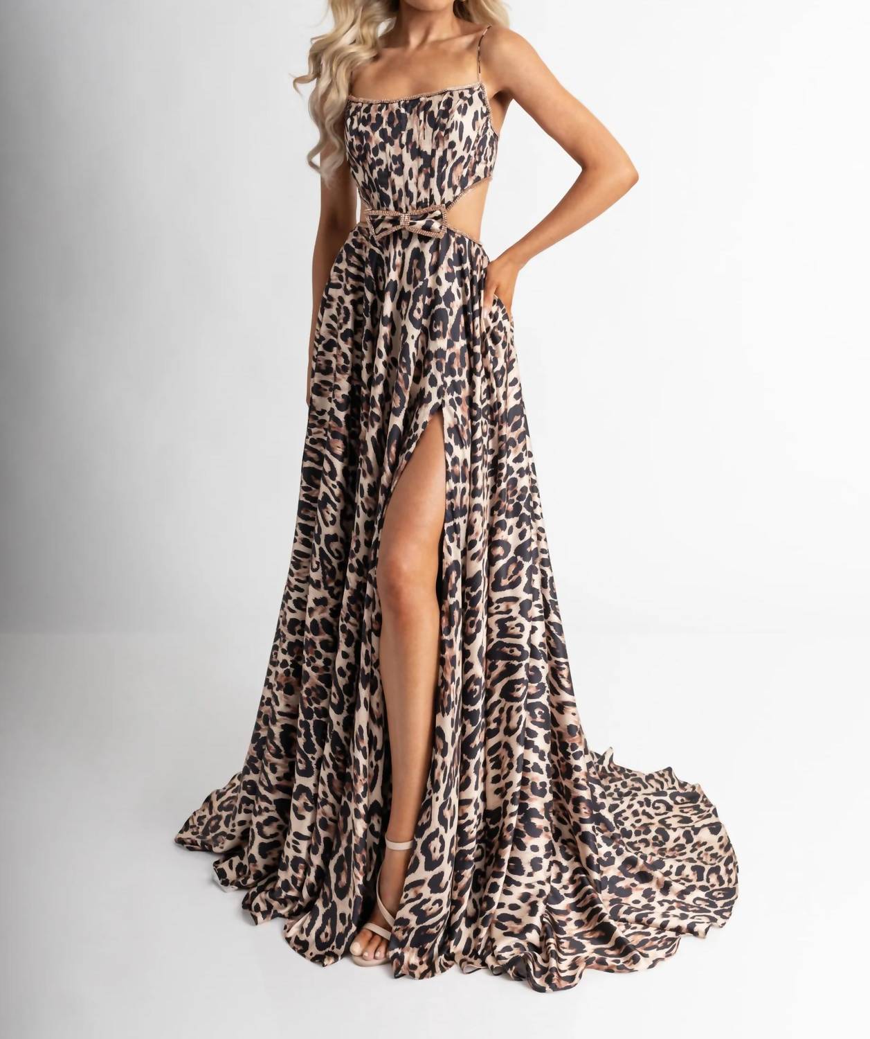 Rachel Allan Cheetah Satin Dress in animal print - women's dress