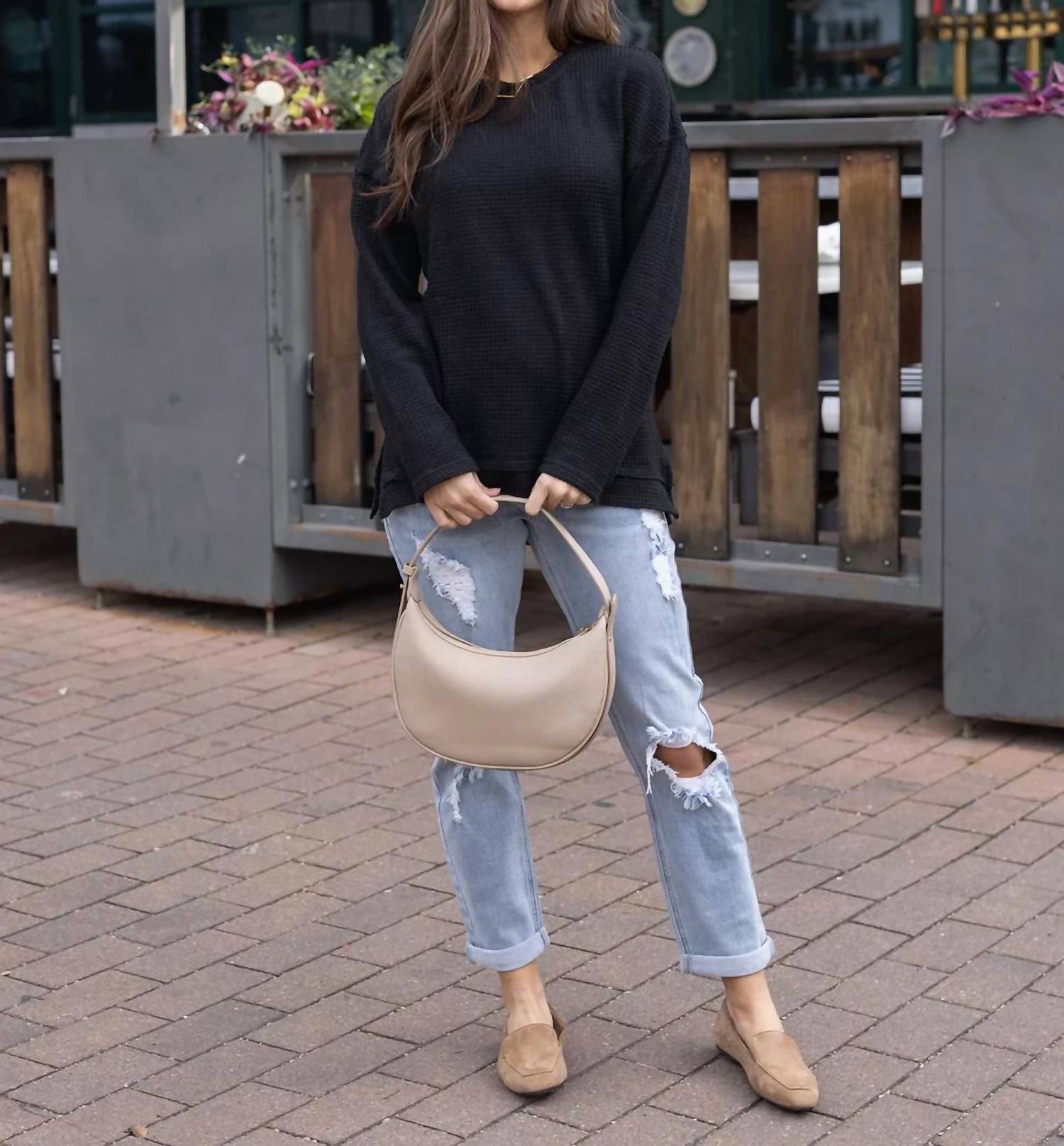Grace And Lace - Slouchy Waffle Pullover Top