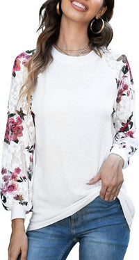 Aiyino - Women's Long Sleeve Lace Casual Loose Blouses