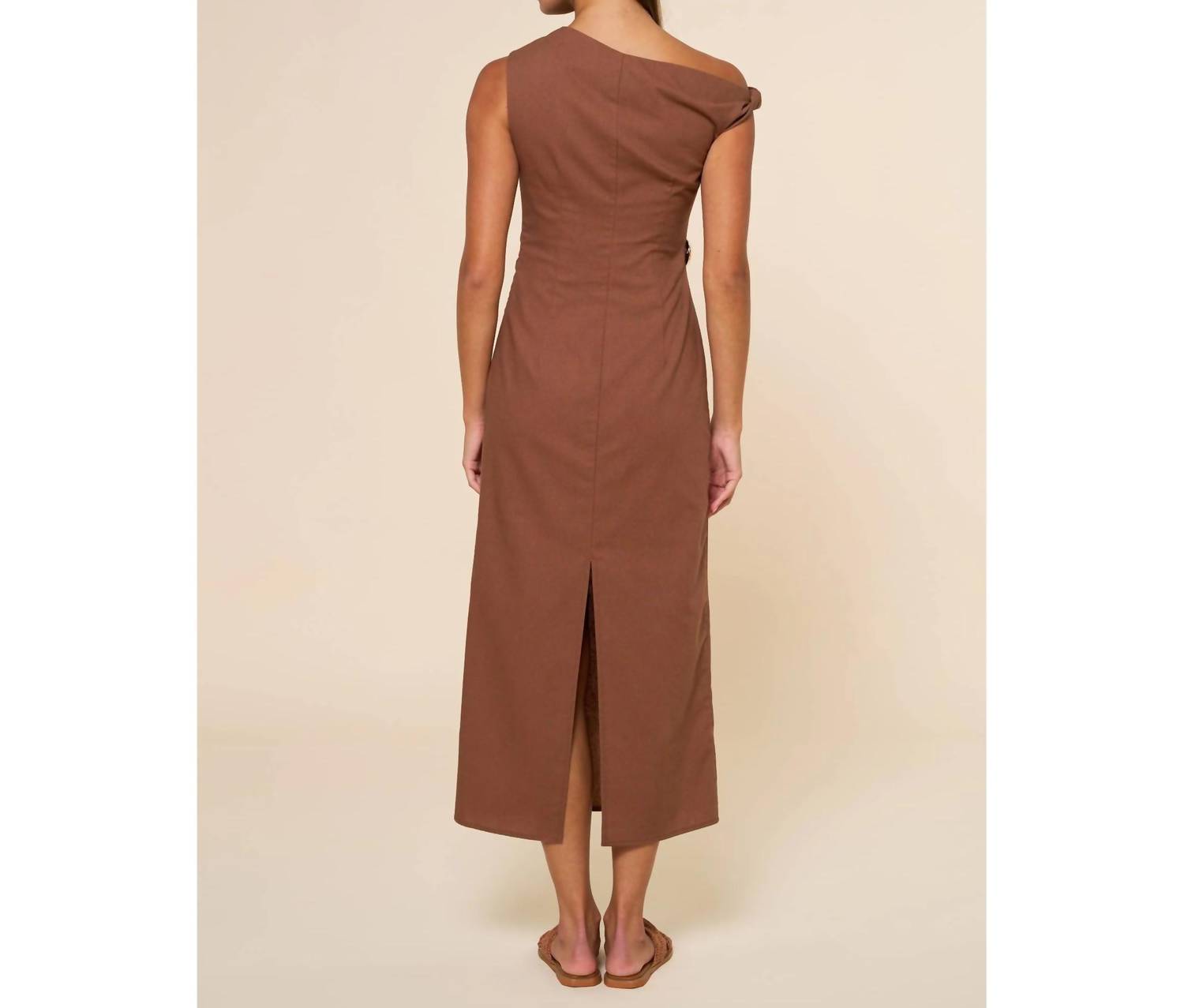 Lalavon - Asymmetrical Midi Dress With Golden Charm