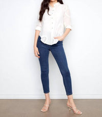 CHARLIE B Heart Textured Roll Up Button Down Blouse in white - women's blouse - view 4