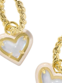 Kendra Scott Women's Ari Heart Enamel Frame Huggie Earrings in gold ivory mop - women's jewelry - detail view