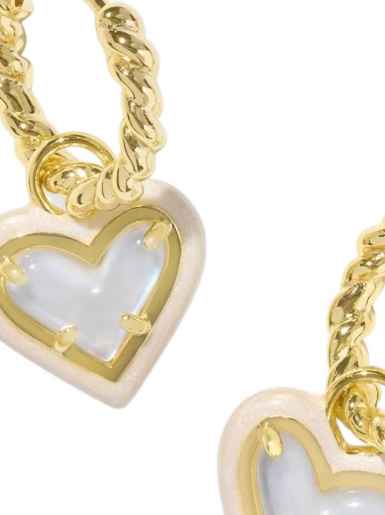Kendra Scott Women's Ari Heart Enamel Frame Huggie Earrings in gold ivory mop - women's jewelry - detail view