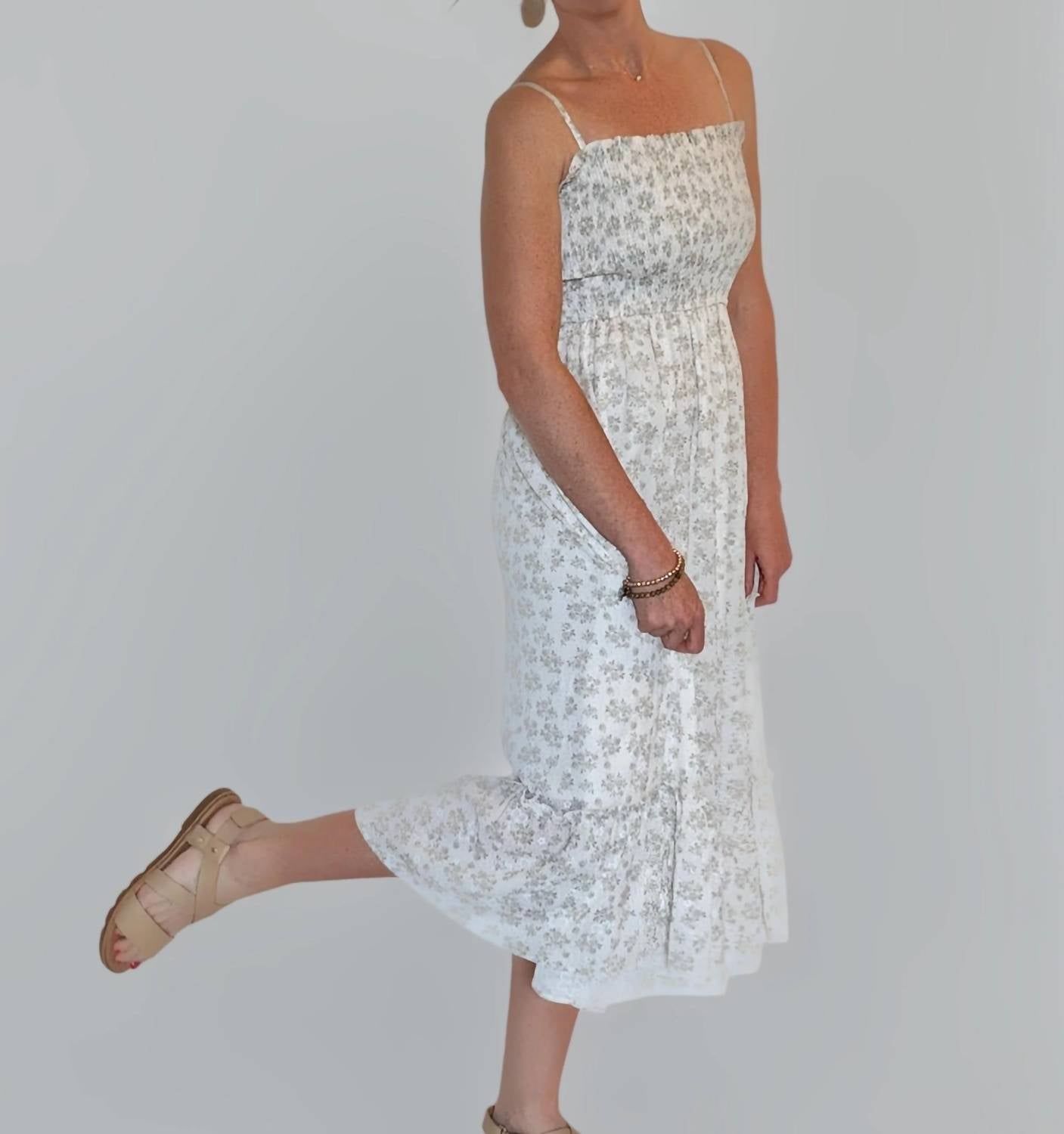Adora - Squareneck Floral Midi Dress