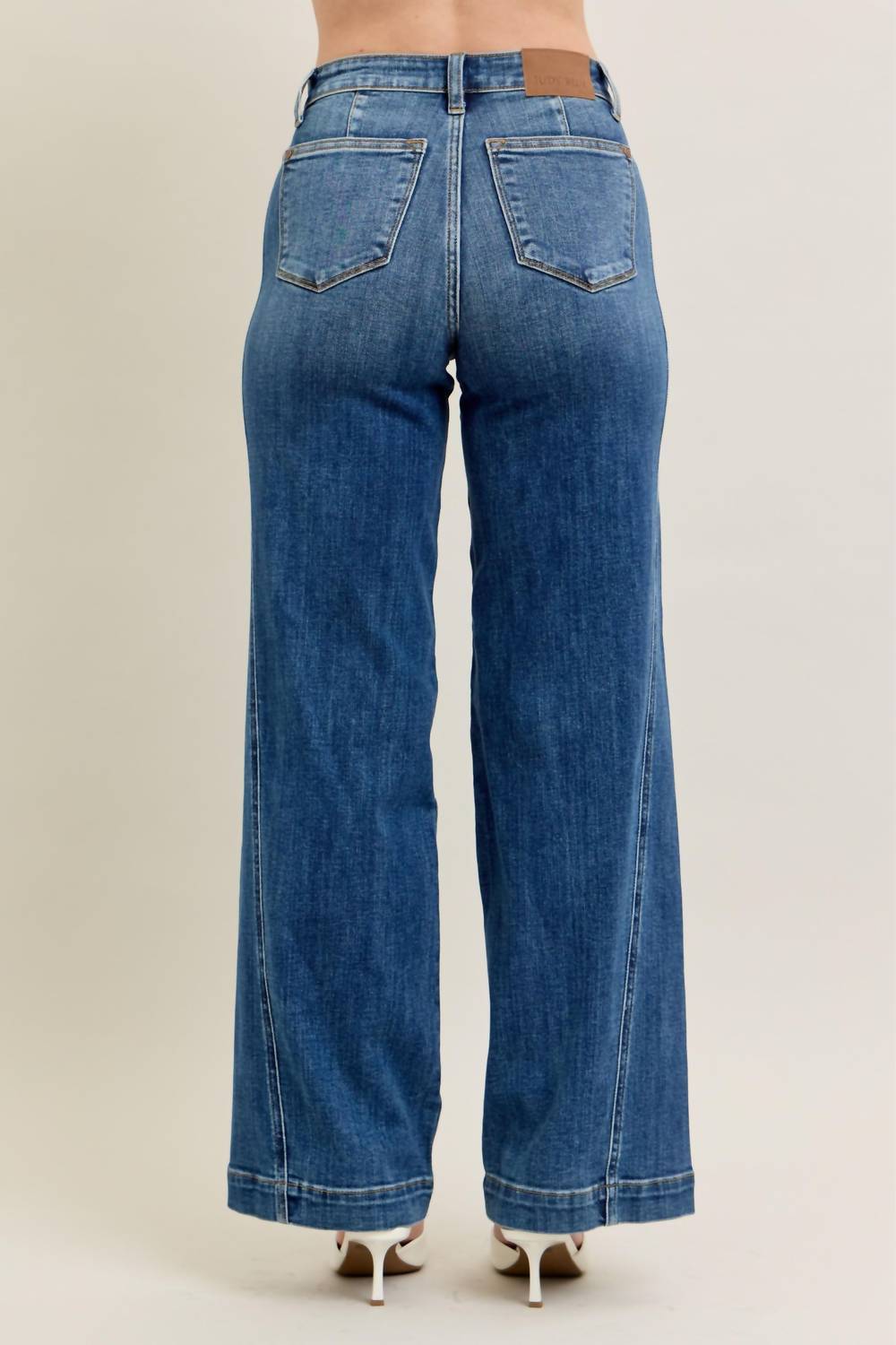 Judy Blue Sullivan High Waist Wide Leg Trouser in blue - women's jeans - detail view