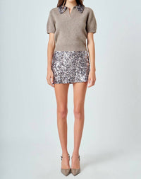 endless rose Multi Sequin Mini Skirt in metal - women's skirt - alternate view
