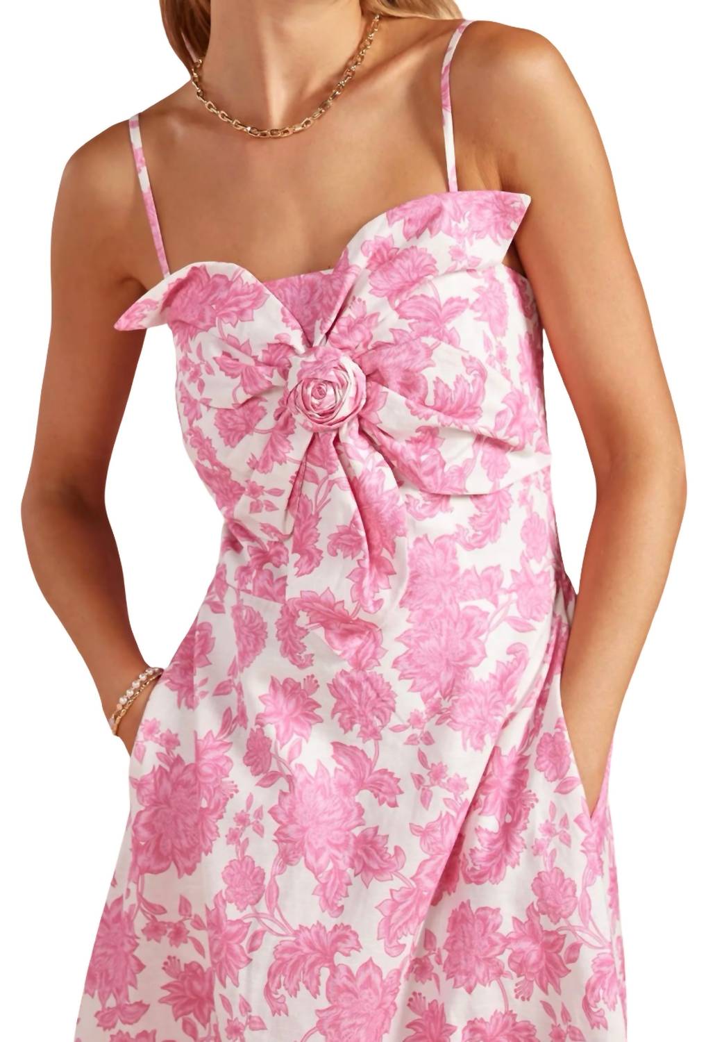 Strut & Bolt Garden Bow Flower Sleeveless Midi Dress in pink white - women's dress - view 4
