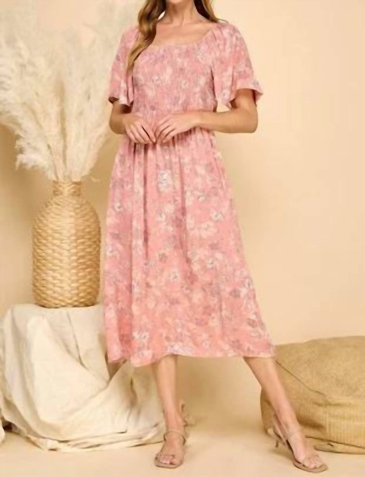 Chris & Carol - Smocking Pocket Floral Dress