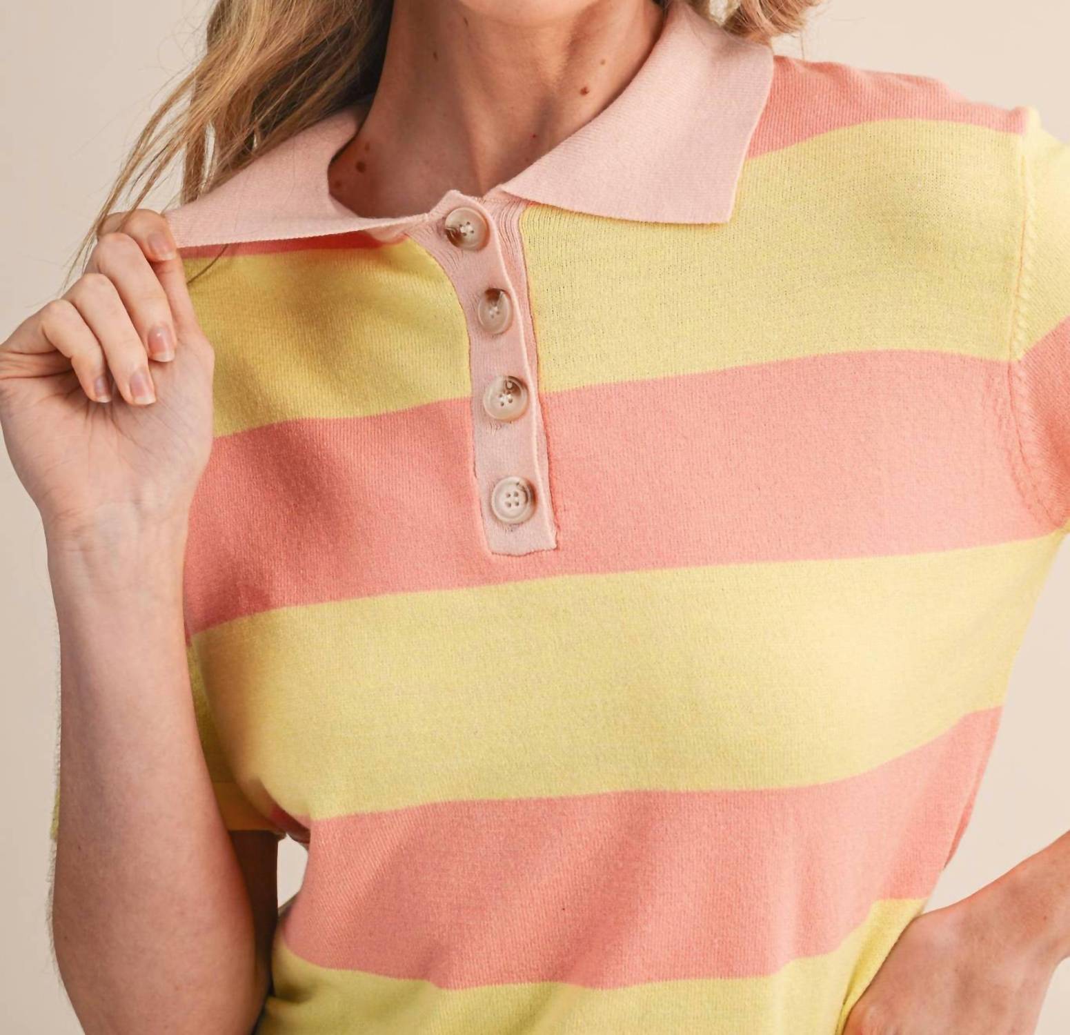 &Merci - Striped Short Sleeve Sweater