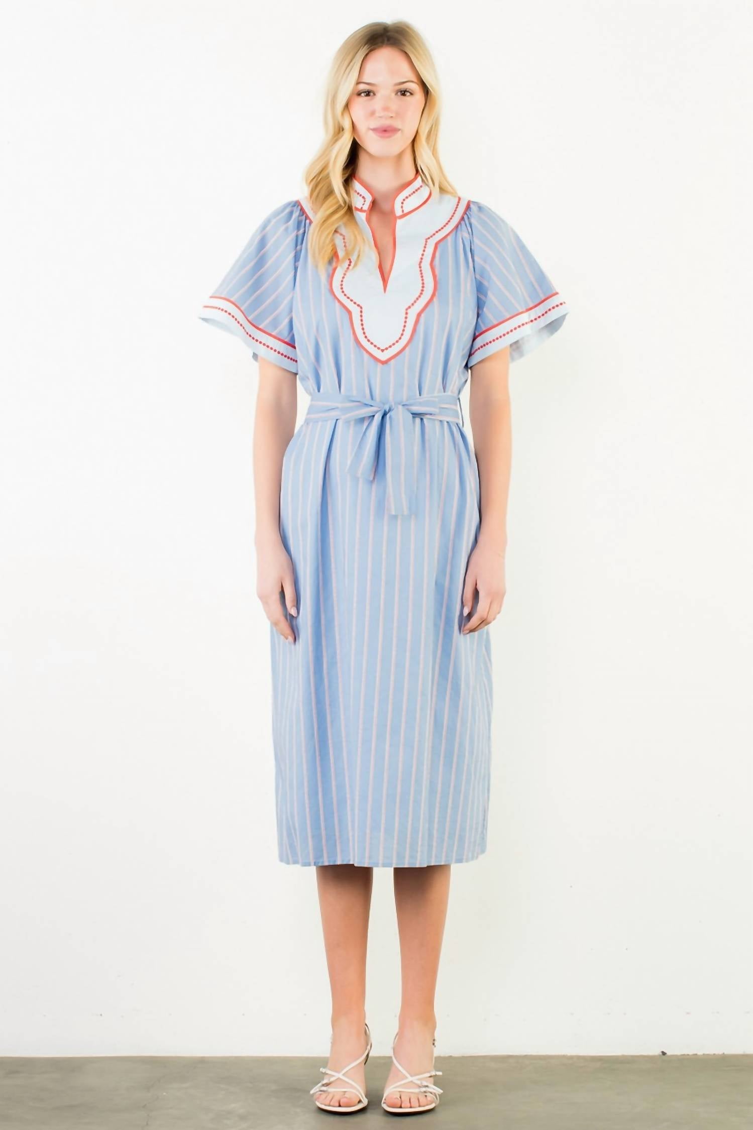 Thml - Short Sleeved Stripe Pattern Midi Dress