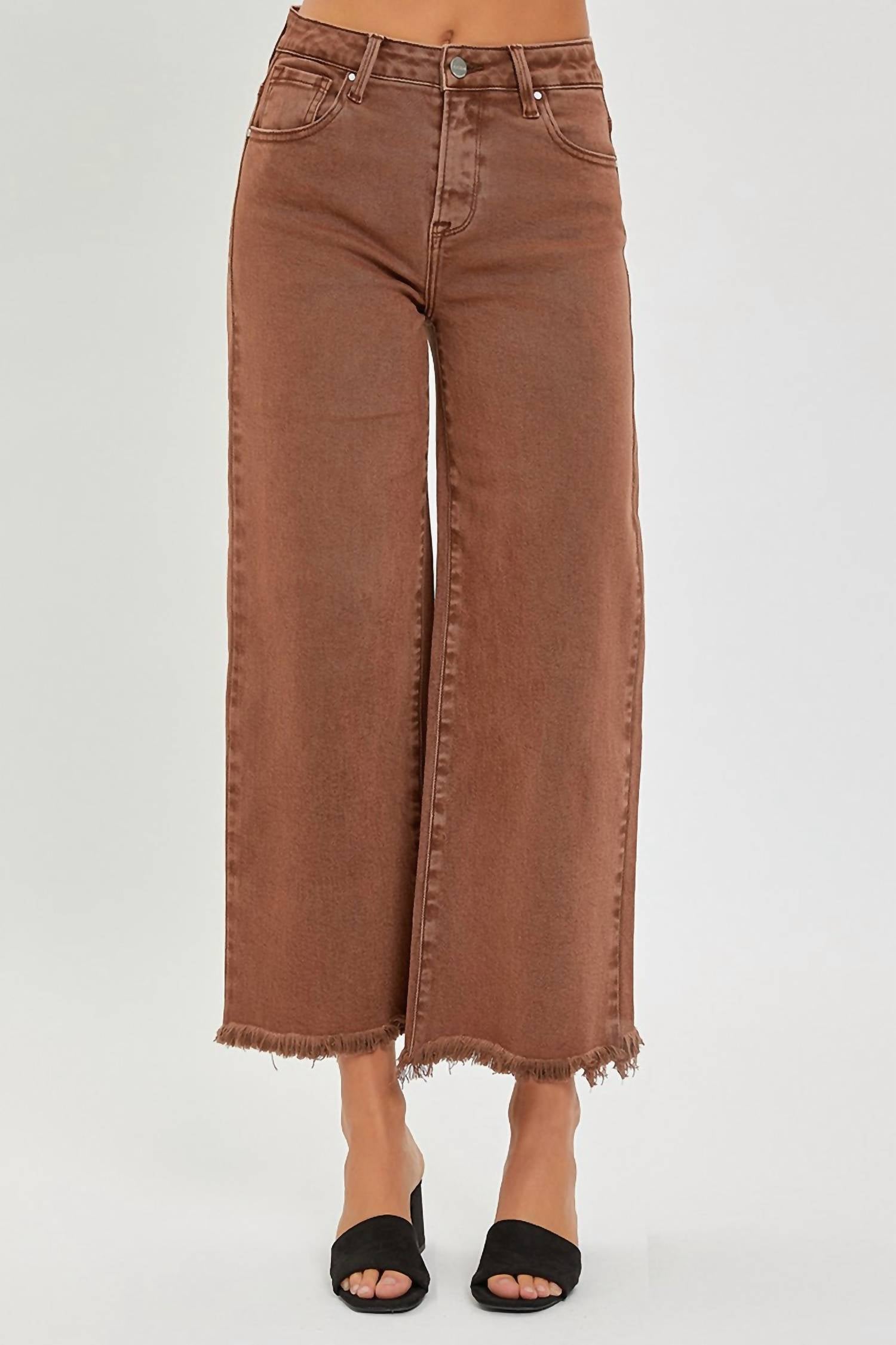 RISEN High Rise Crop Wide Leg Pants in espresso - women's pants