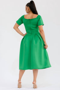 Karen T Design Pleated Midi Dress in emerald green - women's dress - detail view