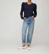 Fifteen Twenty Leila Puff Sleeve Top in navy - women's long sleeve top - alternate view