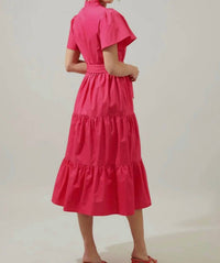 Sugarlips - Bellucci Poplin Button Front Tiered Midi Dress