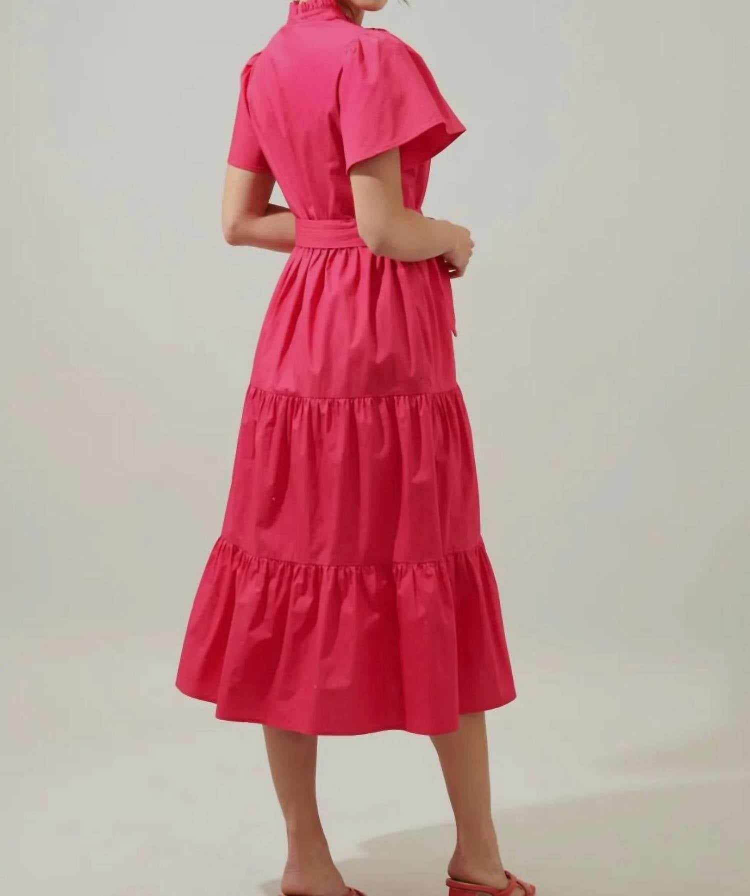 Sugarlips - Bellucci Poplin Button Front Tiered Midi Dress