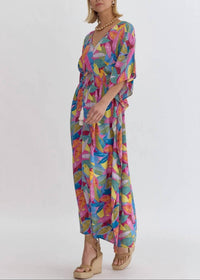 Entro - Colorful Print V-neck Maxi Dress