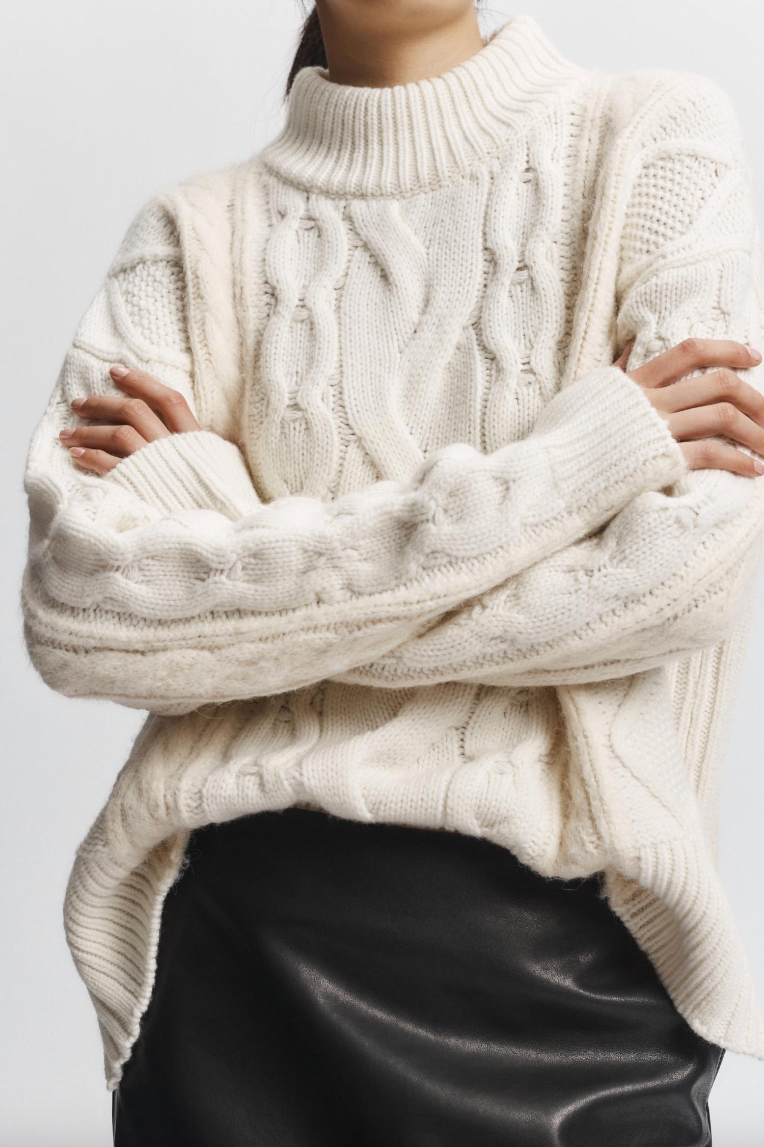 Saint Art Greyson Cable Long Sleeve Sweater in cream - women's sweater