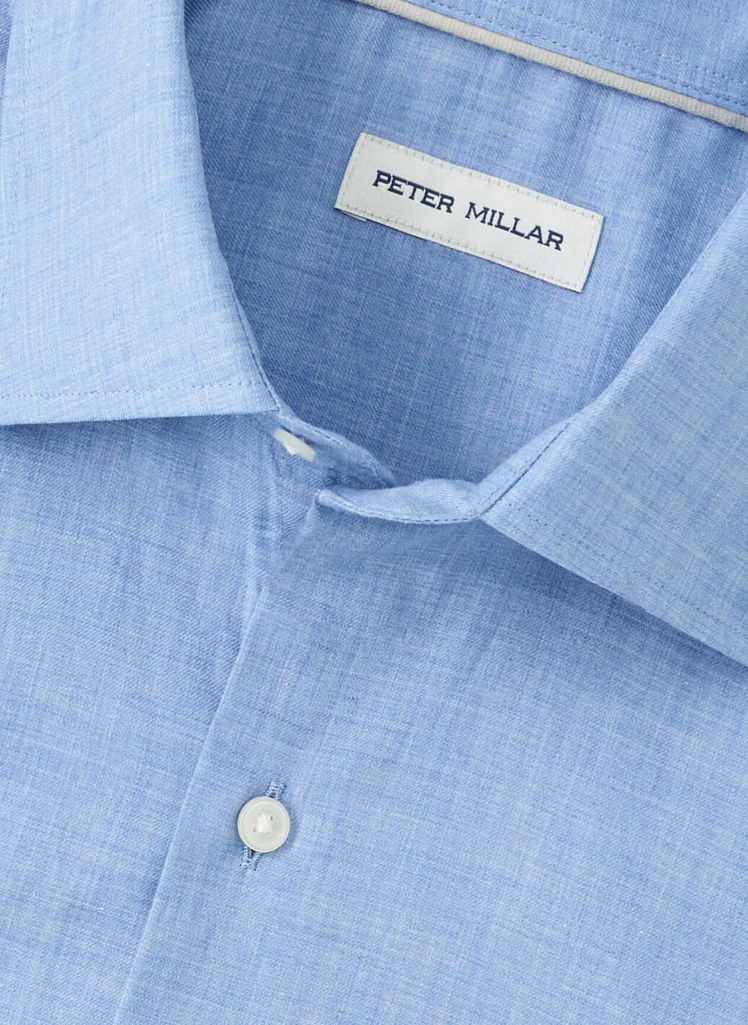 PETER MILLAR Highlands Soft Twill Cotton Shirt in blue - men's long sleeve top - alternate view