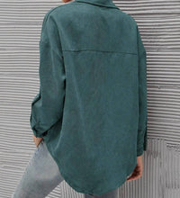 Suhkasana Cory Corduroy Solid Button Down Shirt in green - women's shirt - detail view