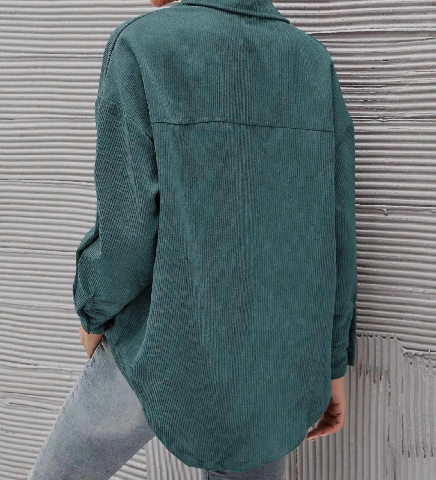 Suhkasana Cory Corduroy Solid Button Down Shirt in green - women's shirt - detail view