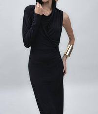 Bsl - Hooded One Sleeve Open Back Maxi Dress