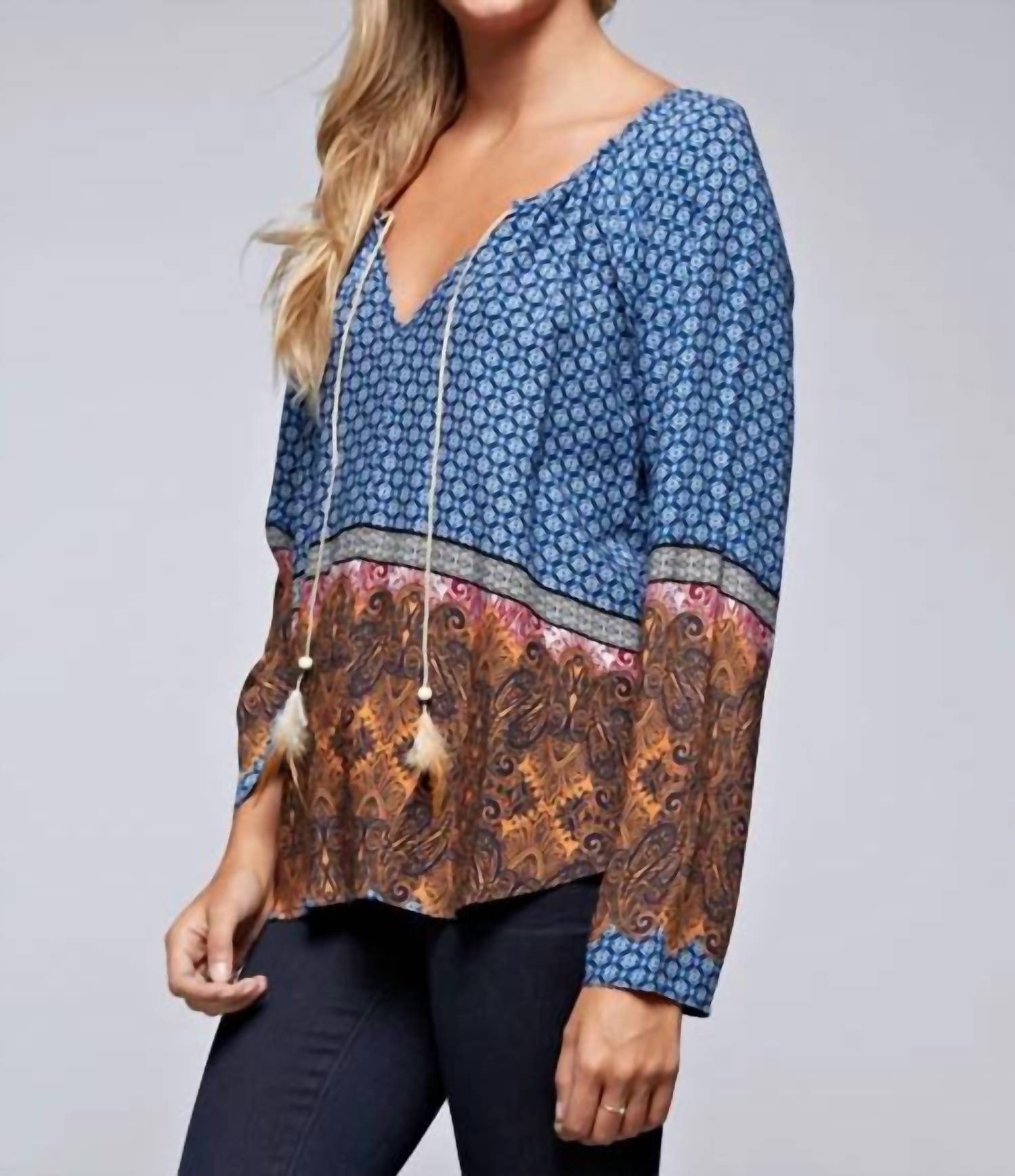 Lovestitch - Paisley Border Feather Tassel Top