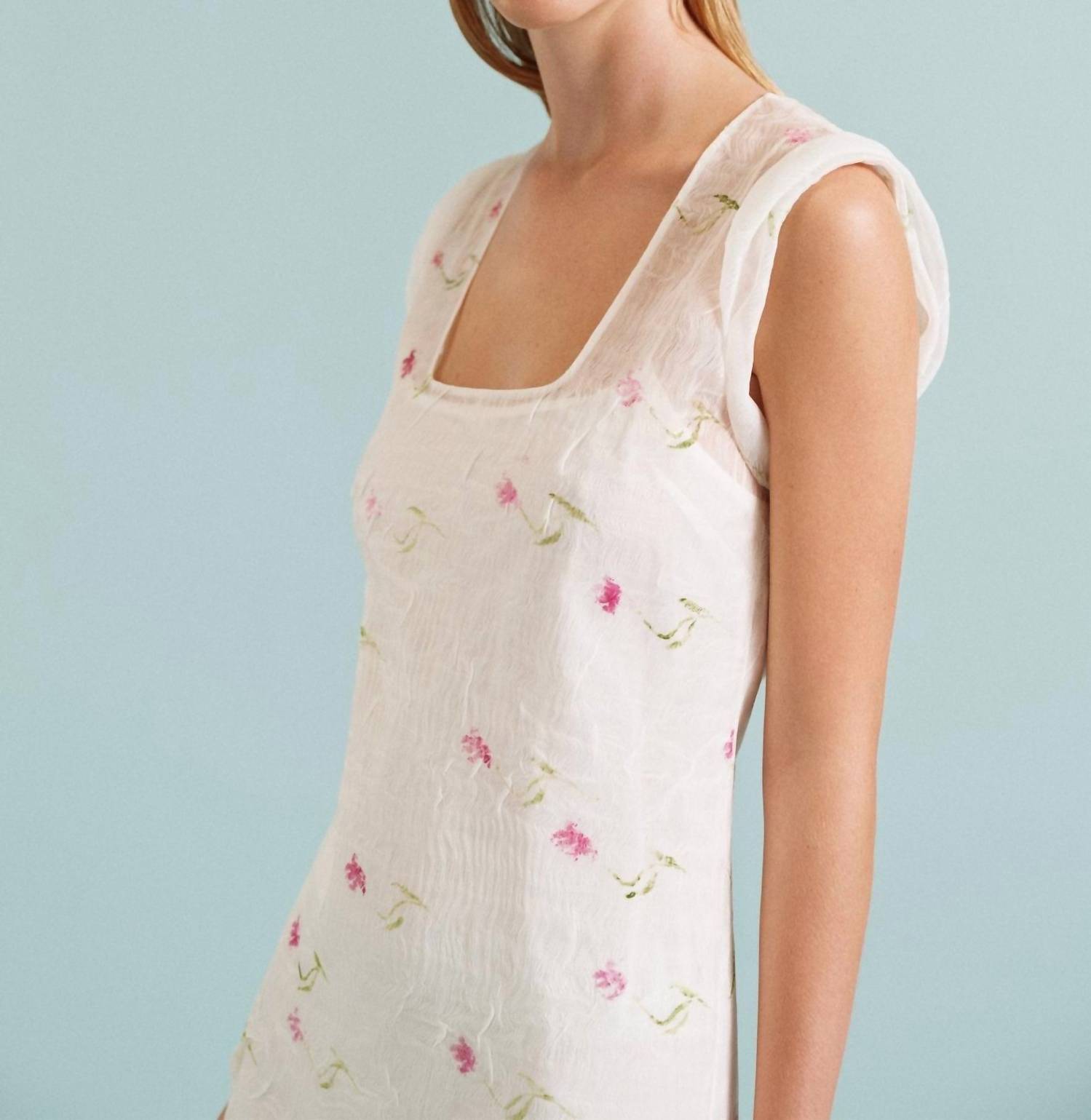 Marina Moscone - Stamped Plissé Sheath Midi Dress