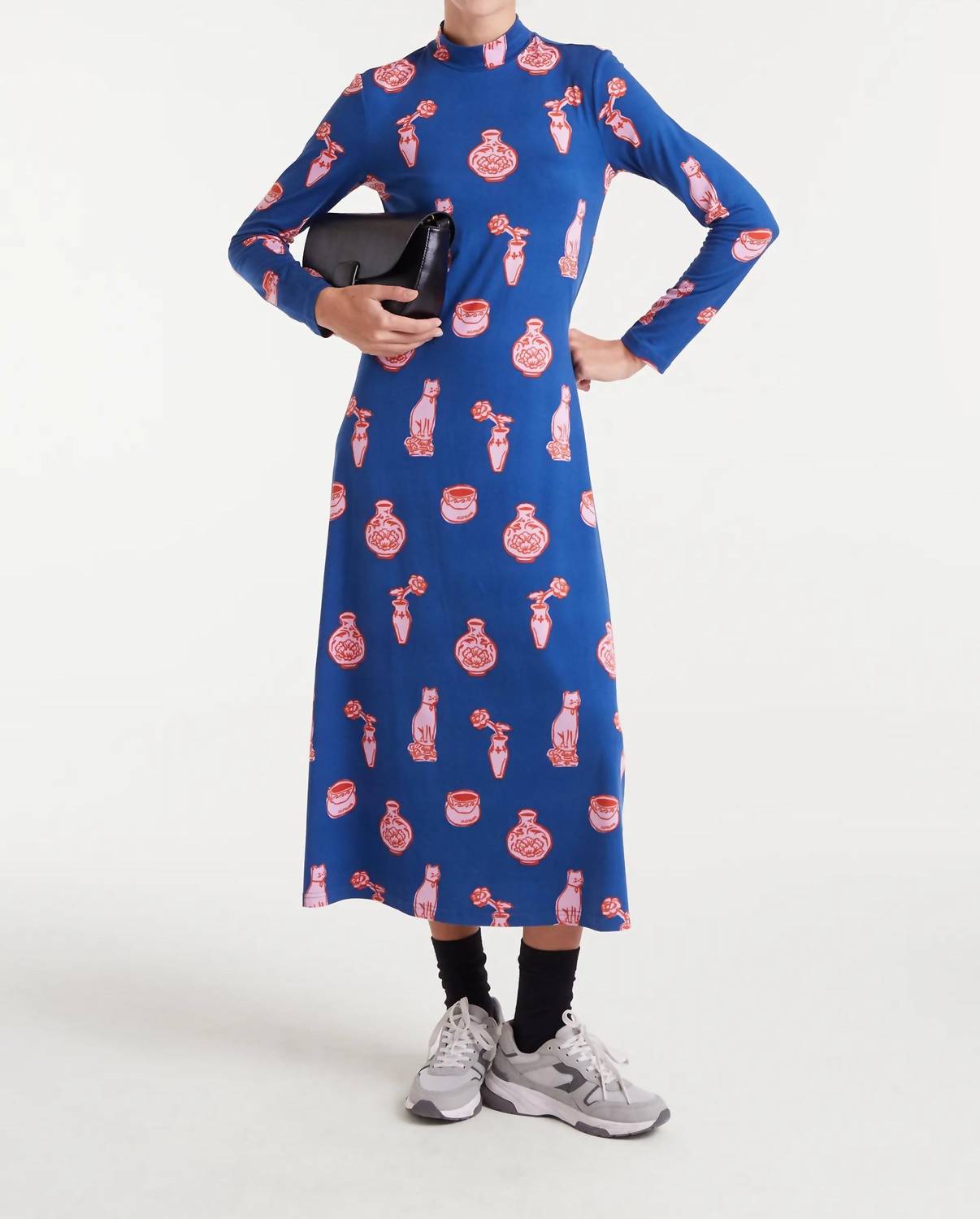 Compania Fantastica Cat & Vase Dress in navy - women's dress - view 4